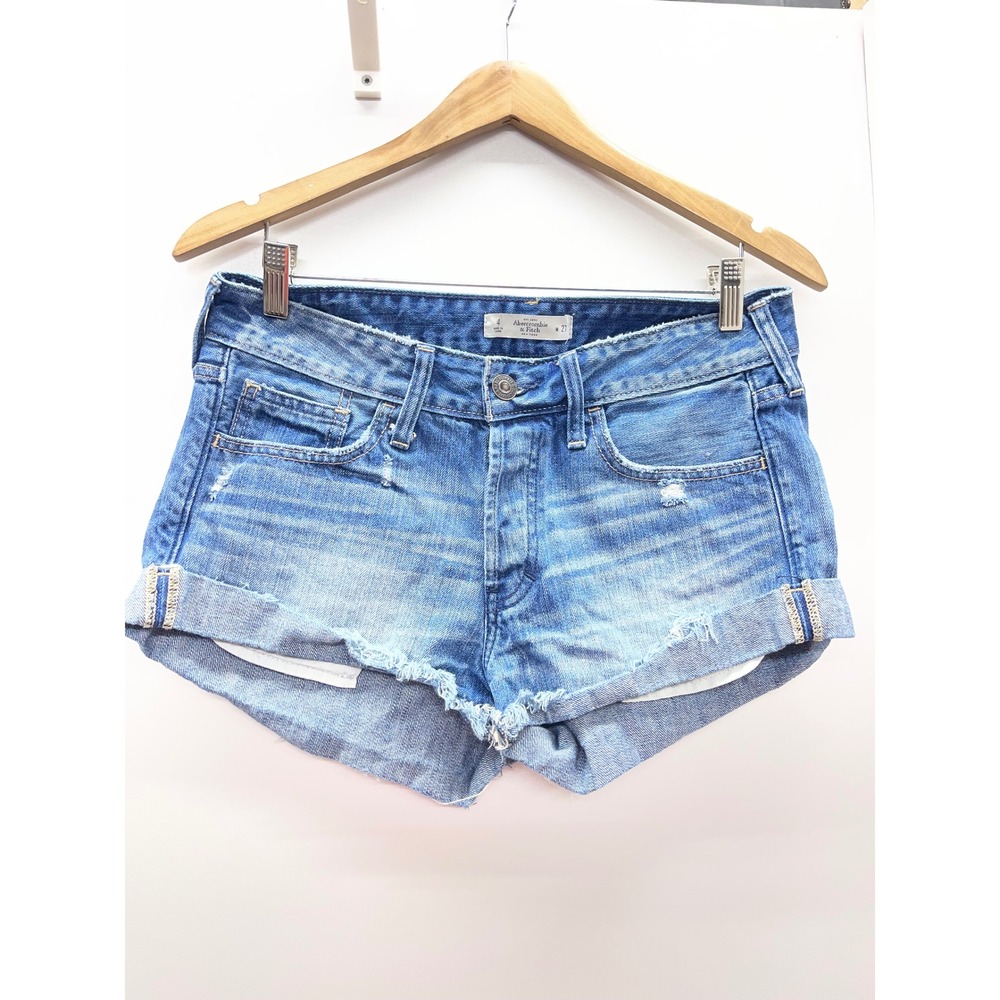 Abercrombie & Fitch Womens Denim Cutoff Shorts Blue Distressed Missing Pocket 4